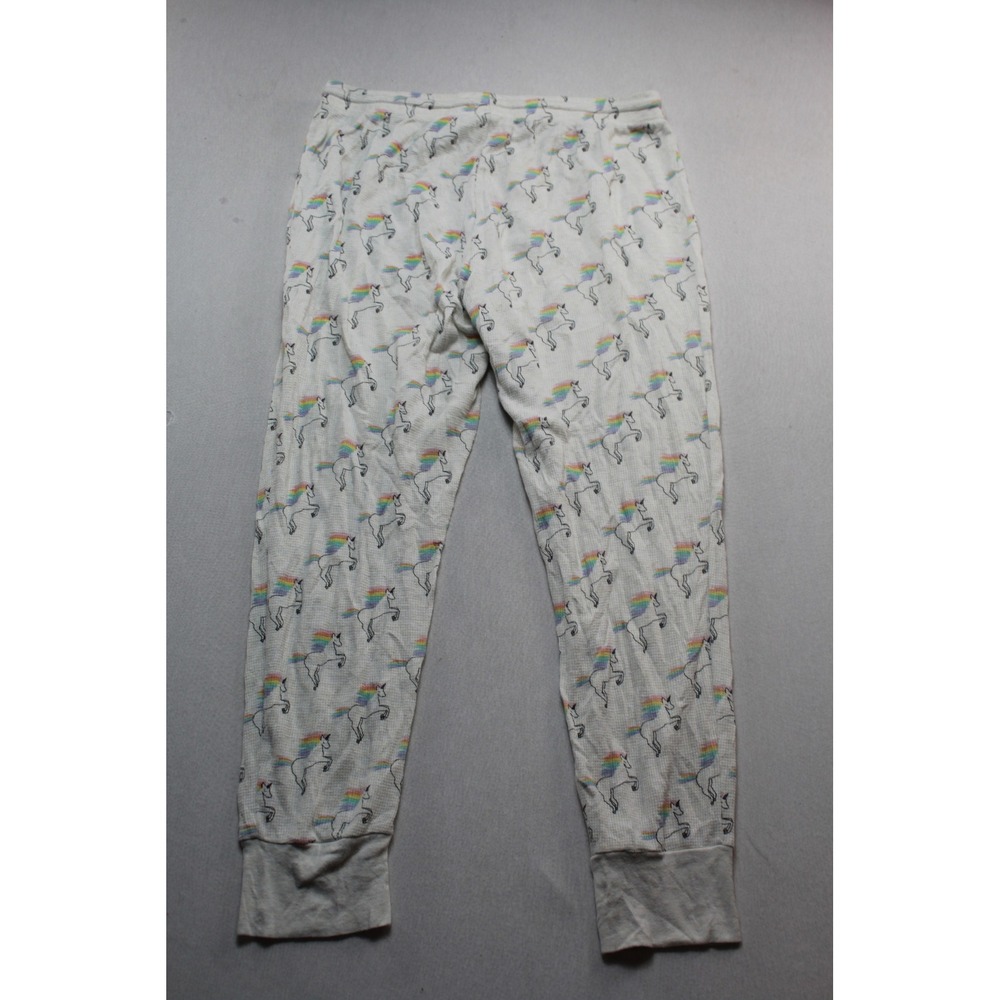 Unbranded Unicorn Pajama Pants Women Large White Rainbow Waffle Knit Excellent